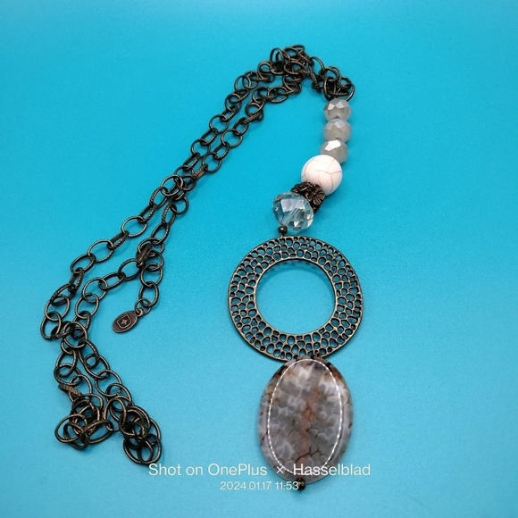 Opera Style Boho Pendant Gemstone Bead Adjustable Necklace - Picture 1 of 8